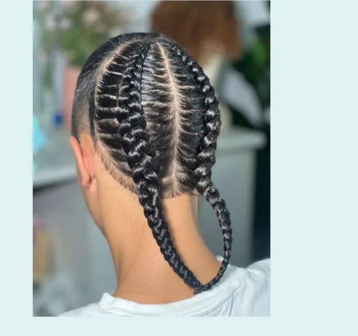 Men 2 Mullet cornrows with extensions — salon work by Mariama