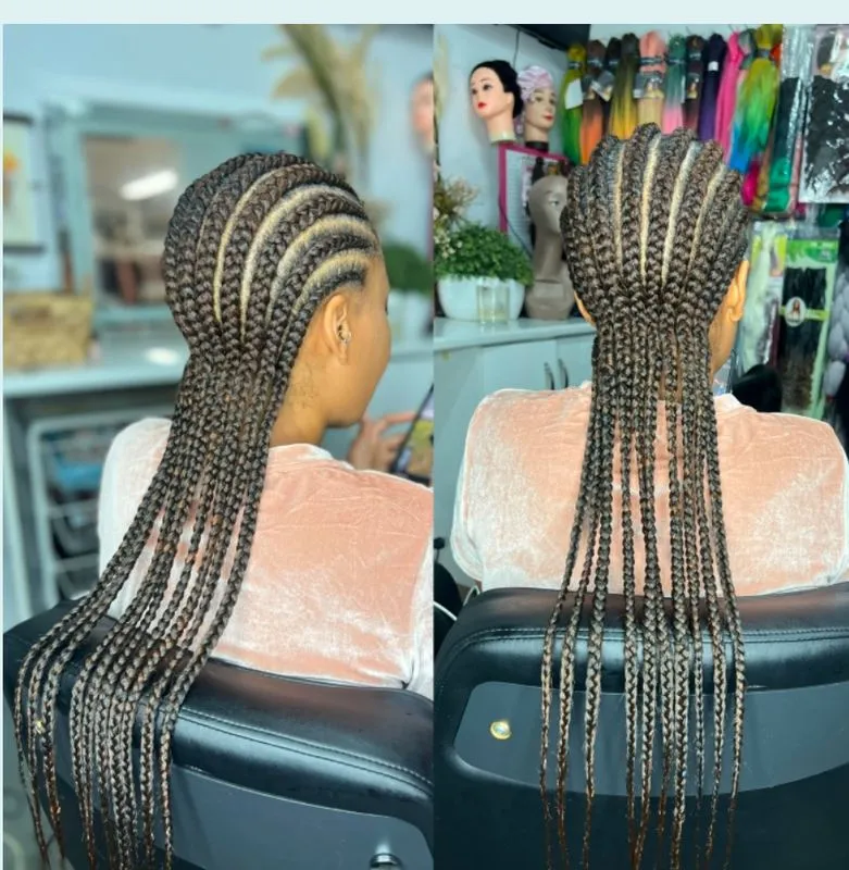 10 Front to back Dutch braids — salon work by Mariama
