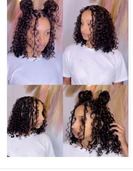 Medium bob Boho Knotless Braids (hair included 1 pack human curly hair) — salon work by Mariama