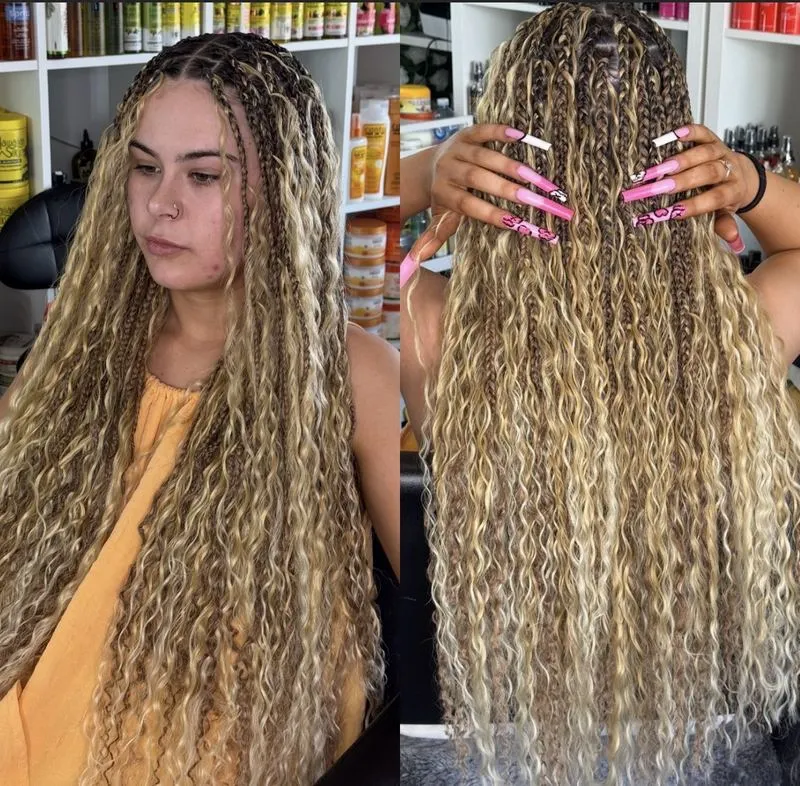 Boho Braids with Synthetic Curls — work by Mariama